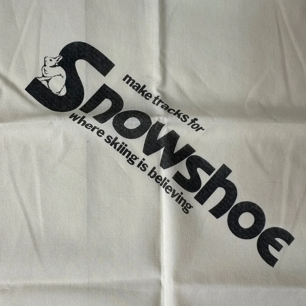 Vtg 1978 Snowshoe Mountain Ski Resort Bandana Scarf Cream Make Tracks Graphic